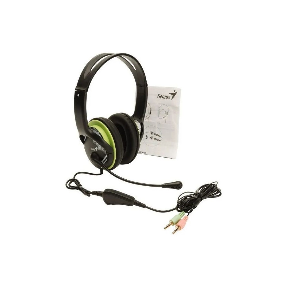 Audífonos Diadema Genius Hs 400A Con Doble Conector 3.5Mm, Color Verde Y Negro