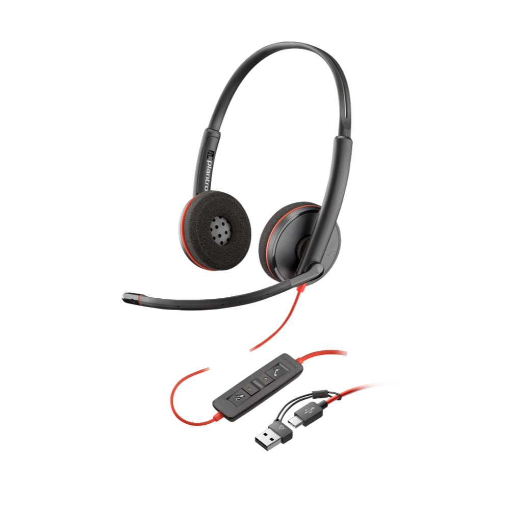 Poly Blackwire 3220 Stereo USB-C Headset with USB-C/A Adapter