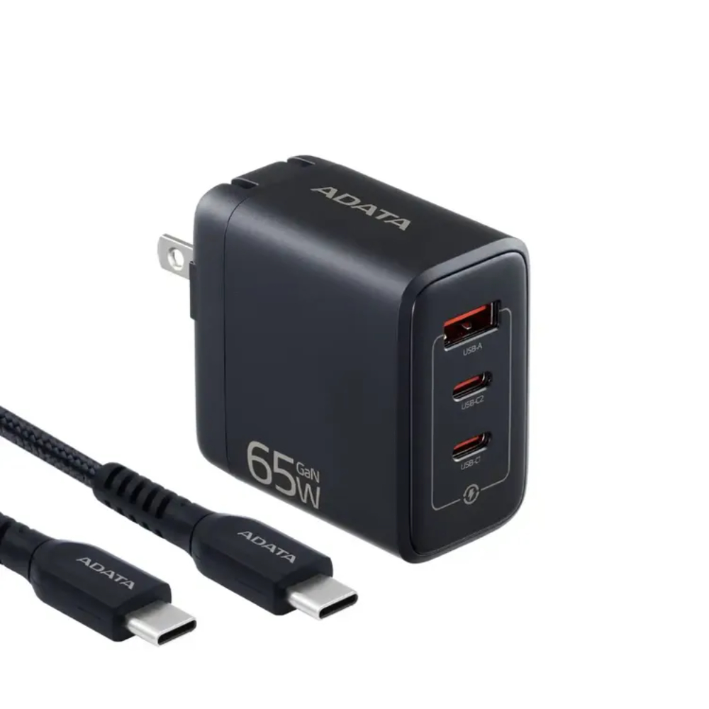ADATA Cargador 65W USB Type-C Dual Puerto Negro Modelo CHU-0653-QCPDBK-CCU2-200