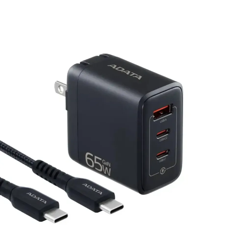 ADATA Cargador 65W USB Type-C Dual Puerto Negro Modelo CHU-0653-QCPDBK-CCU2-200