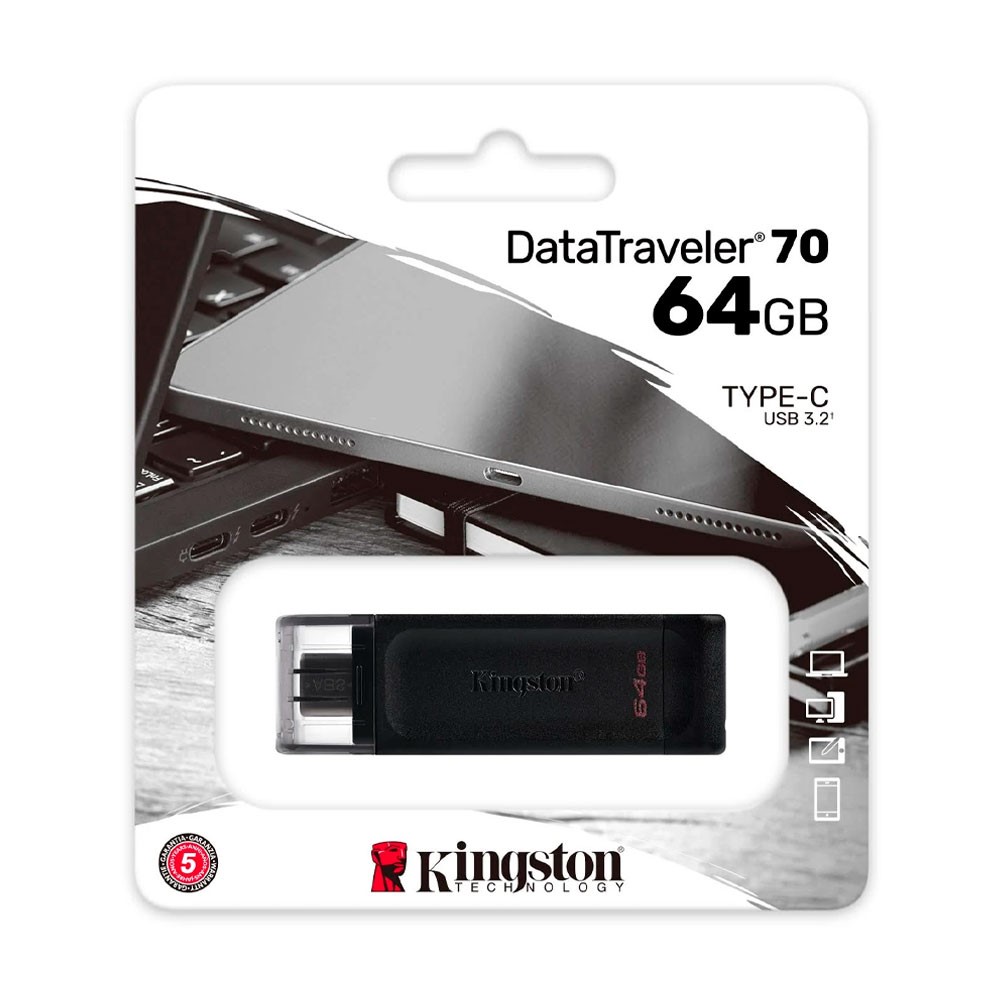 Kingston Memoria USB DataTraveler 70 Tipo C 3.2 64GB Negro
