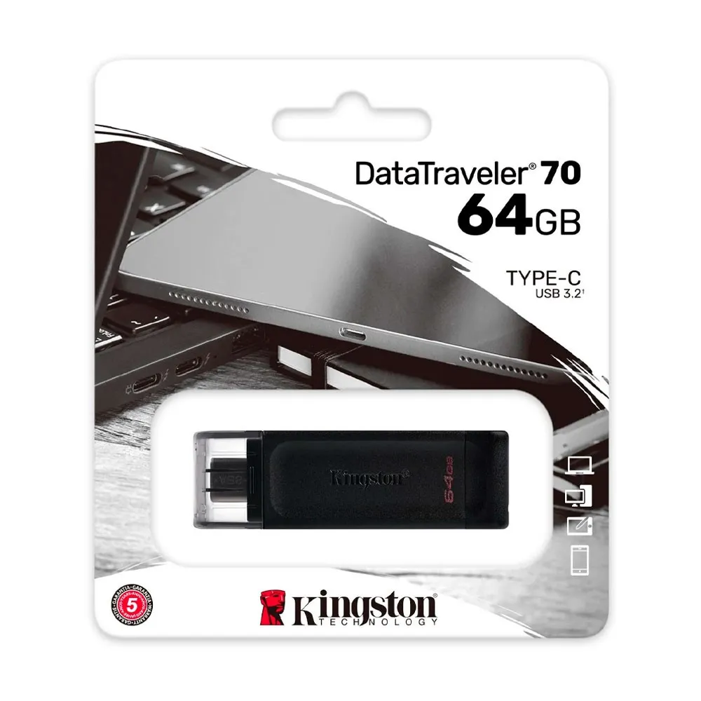 Kingston Memoria USB DataTraveler 70 Tipo C 3.2 64GB Negro
