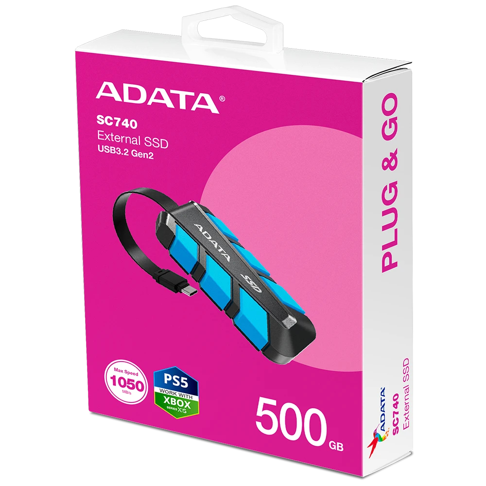 ADATA SSD Externo SC740 500GB Tipo C Velocidad 1000MBs
